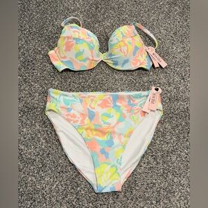 Victoria's Secret Floral Bikini Set 34B Push up top, Small High Rise bottoms.